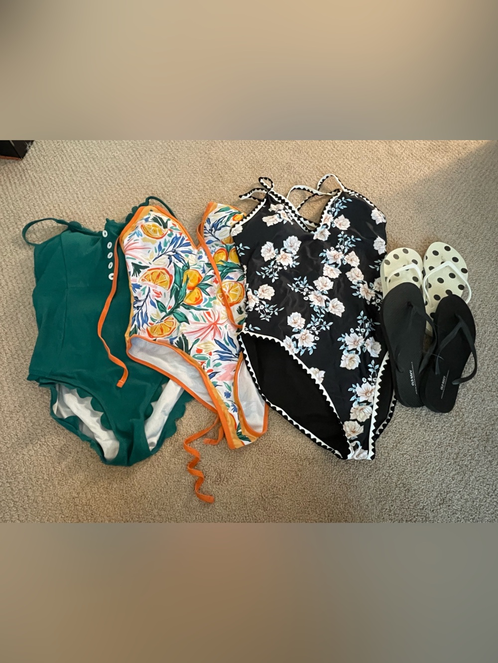 [BUNDLE] One-Piece Swimsuits, size M/L & Old Navy Slippers, size 7